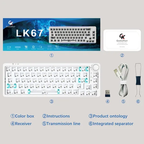 Vista 9 de GK GAMAKAY Teclado mecánico modular de bricolaje LK67 65% RGB, interruptor de 3 pines5 pines intercambiable en caliente, 67 teclas, triple modo