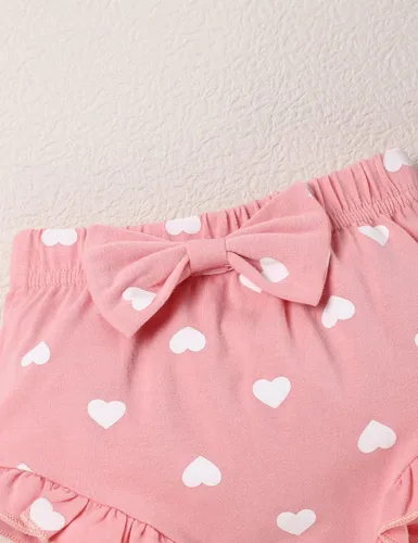 Vista 5 de My First Valentine's Day Outfit Baby Girl Love Ropa estampada para niñas recién nacidas con volantes y manga con volantes, color rojo, Rojo y rosado