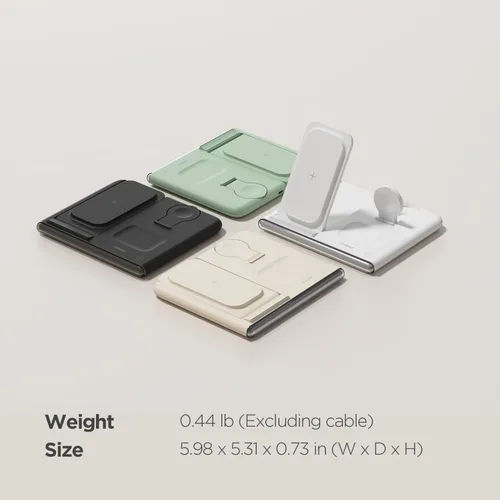 Vista 9 de mooas Flip Square - Cargador inalámbrico 3 en 1 con carga rápida, luz nocturna de 2 colores, compatible con iPhone 13/14/15, Galaxy S22, S23, S24