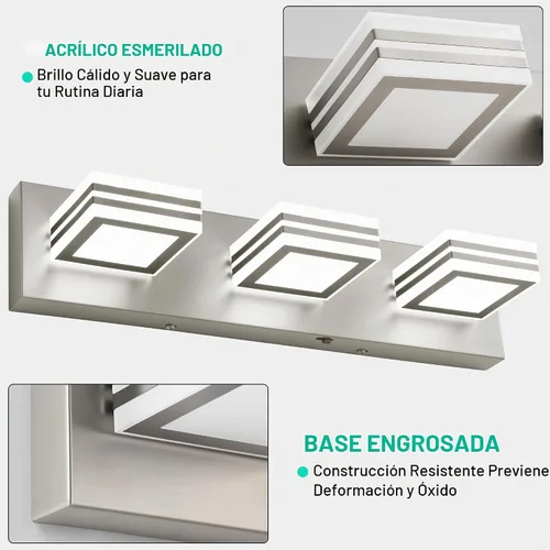 Vista 3 de SOLFART Lámparas LED para tocador de baño: 3 luces de níquel cepillado moderno acrílico para pared de baño sobre espejo de 20 pulgadas 5CCT Níquel