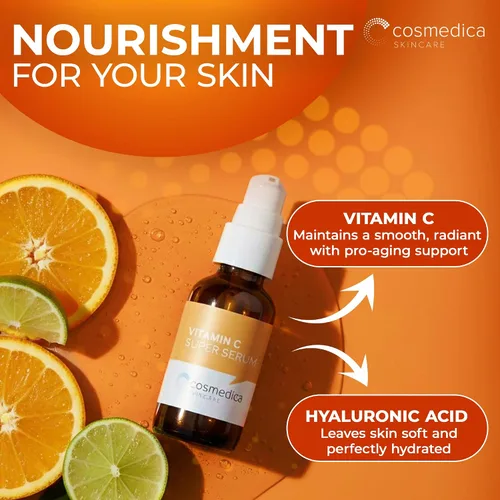 Vista 3 de Suero con 20% de vitamina C y E + ácido ferúlico, suero con 72% de ácido hialurónico, extractos naturales e ingredientes orgánicos, suero
