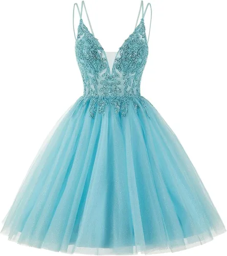 Vista 4 de Vestidos de tul brillante para adolescentes, vestidos cortos de cóctel con cuentas CM115