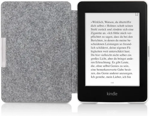 Vista 4 de kwmobile Funda compatible con Amazon Kindle Paperwhite - Funda protectora de tela de fieltro estilo libro para lector electrónico