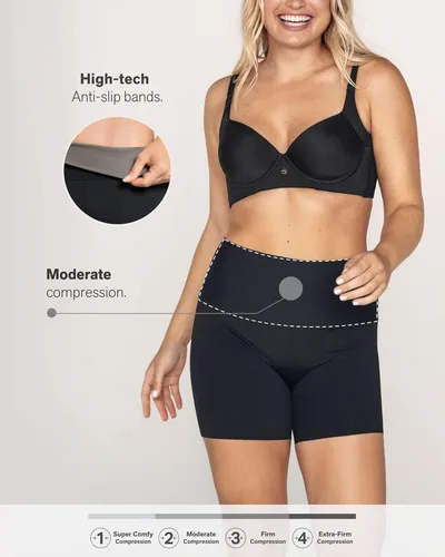 Vista 4 de Leonisa Stay-in-Place - Pantalones cortos sin costuras para mujer, cintura alta, control de abdomen