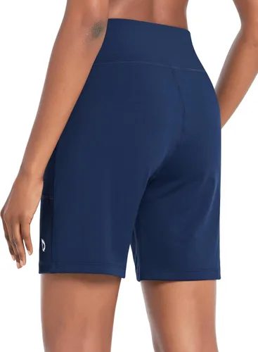 Vista 3 de BALEAF - Bermudas de correr para mujer, shorts largos deportivos de cintura alta con bolsillos
