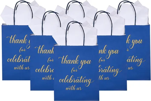 Vista 5 de DjinnGlory Paquete de 50 bolsas de regalo de papel de bienvenida de tamaño mediano color azul marino de 10 x 8 x 4 pulgadas, bolsas