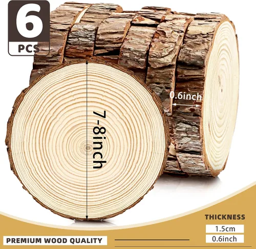 Vista 2 de FSWCCK Paquete de 6 rodajas de madera redondas naturales sin terminar, círculo de madera de 7-8 pulgadas, losas de madera grandes para centros
