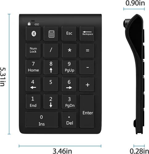 Vista 6 de Foloda Teclado numérico Bluetooth: almohadilla numérica inalámbrica con cable de 22 teclas, extensiones de teclado de entrada de fecha