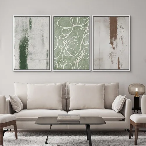 Vista 121 de SIGNWIN Lienzo enmarcado para pared, juego de arte neutro de bosque brumoso, ilustraciones en tono tierra, arte moderno, decorativo, bohemio