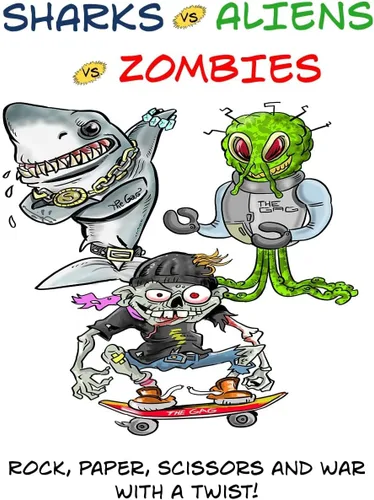 Vista 8 de Sharks Aliens Zombies: divertido juego de cartas para niños jugado como tijeras de papel de roca, guerra para la familia, juego de noche, regalo
