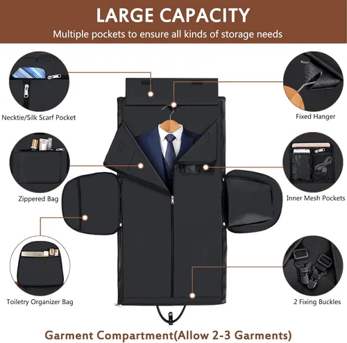 Vista 3 de Garment Bag for Travel, Convertible Carry on Garment Duffel Bag for Men Faux Leather Waterproof Large Weekender Bag for Women Men 2 in 1 Hanging