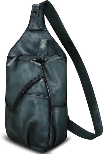 Vista 2 de Genuine Leather Sling Bag for Men Handmade Retro Crossbody Backpack Purse Hiking Daypack Chest Shoulder Fanny Pack