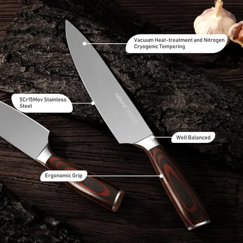 Vista 4 de Cuchillo de chef profesional de 8 pulgadas, cuchillo de cocina de acero de alto carbono, ultra afilado, con mango de madera sólida, caja de regalo