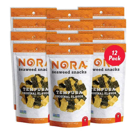 Vista 9 de Nora Bocadillos originales de algas marinas, tiras gruesas de Nori, veganos