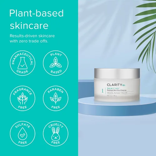 Vista 5 de ClarityRx Balm It Off Limpiador facial, prelimpiador natural a base de plantas para todo tipo de piel, disuelve suavemente el maquillaje