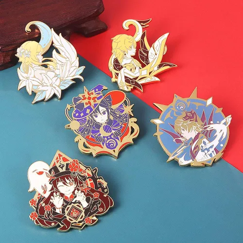 Vista 5 de G-I Hutao Broche - Broche esmaltado de personajes Hutao para cosplay, regalo para fanáticos, mujeres y niñas, Metal, Sin gemas.