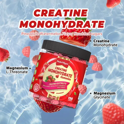 Vista 2 de Gomitas de monohidrato de creatina, 0.18 oz para hombres y mujeres, gomita preentrenamiento con electrolito, taurina para crecimiento muscular