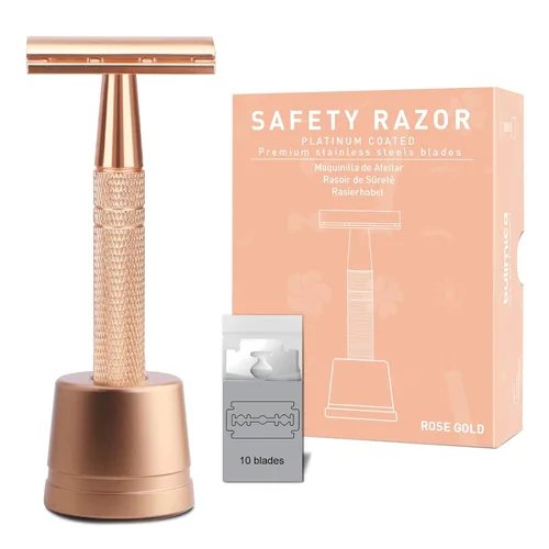 Vista 19 de Maquinilla de afeitar de seguridad azul, navajas de una sola hoja para hombres Reusable Metal Razor, with 10 Platinum Coated Double Edge Blades