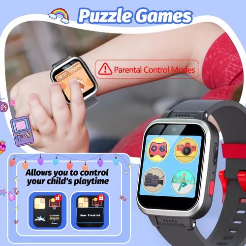 Vista 4 de Reloj inteligente para niños con juegos de rompecabezas, pantalla táctil HD, cámara de video, reproductor de música, podómetro, reloj despertador