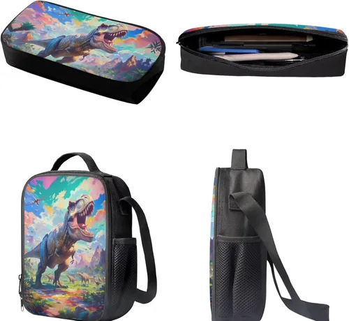 Vista 23 de HUGS IDEA Juego de 3 bolsas escolares con aislamiento térmico para el almuerzo, estuche para lápices