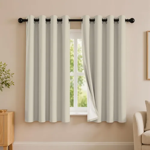 Vista 17 de 2 paneles de cortinas 100% opacas, de peso medio, con aislamiento térmico y ojales para dormitorio, sala de estar, tratamiento de ventana
