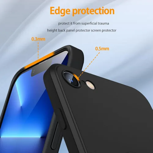 Vista 4 de Funda para iPhone SE 2022/2020, iPhone 8/7, con soporte de anillo giratorio de 360° y correa de silicona líquida delgada funda protectora para Negro