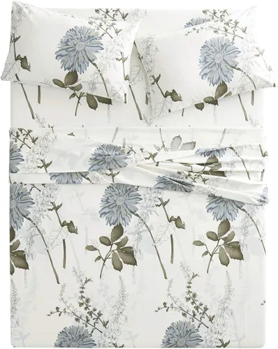 Vista 3 de Wake In Cloud - Sábanas florales, 100% algodón, juego de sábanas de 4 piezas, ropa de cama estética vintage con diseño botánico de flores shabby