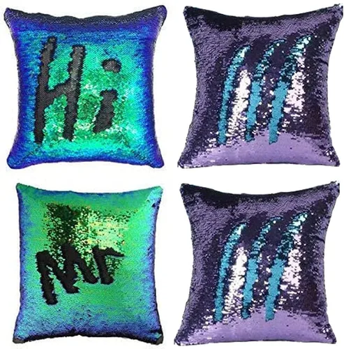 Vista 19 de MOCOFO Fundas de almohada decorativas de lentejuelas mágicas reversibles 16x16-2 de plata a oro + 2 de oro a negro de ante premium para habitación 4