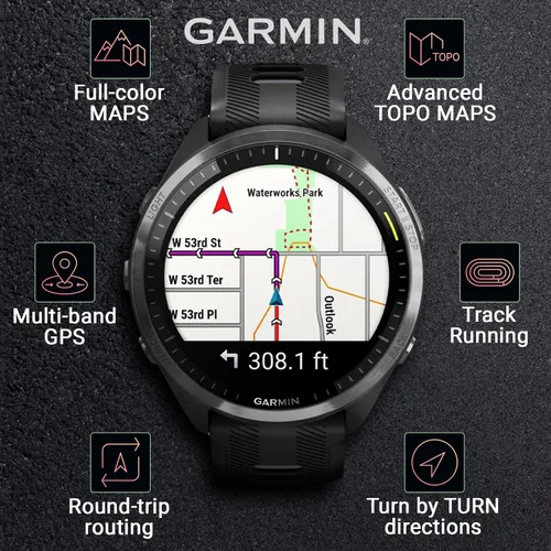 Vista 5 de Garmin Forerunner 965 - Reloj inteligente premium para correr y triatlón con GPS de 47mm, pantalla táctil AMOLED, bisel de titanio DLC gris carbón