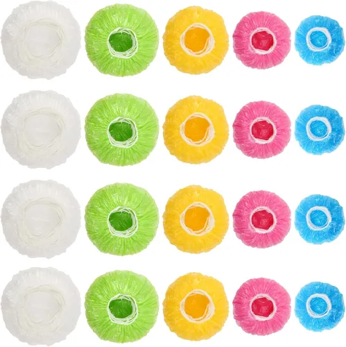 Vista 8 de 70 piezas de tapas para cuencos, 5 tamaños de cubiertas de plástico para alimentos con elástico, tapas de colores para cuencos reutilizables