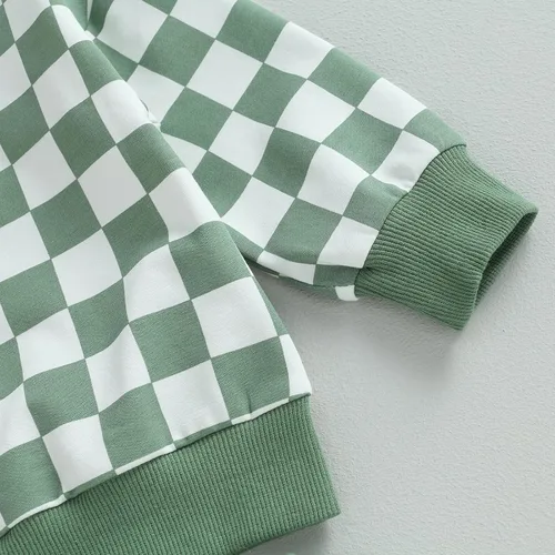 Vista 5 de Karuedoo Conjunto de ropa de otoño e invierno para bebé niño y niña, sudadera de manga larga a cuadros