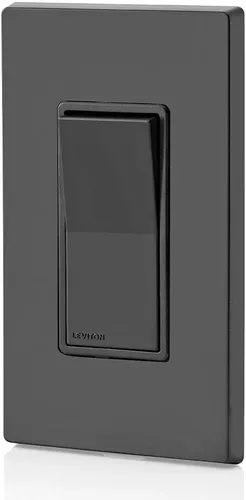 Vista 4 de Leviton 5601-2E - Interruptor silencioso de CA Decora Rocker, de polaridad única, 15 amperios, 120/277 voltios, grado residencial, con conexión a