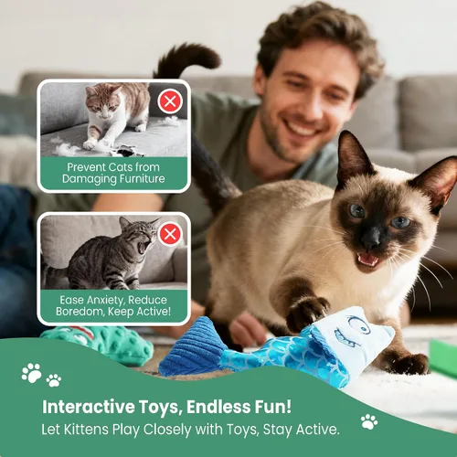 Vista 4 de Juego de 3 juguetes de hierba gatera – Pescado, chile y pepino, juguetes de peluche para gatos de interior, juguetes interactivos naturales rellenos