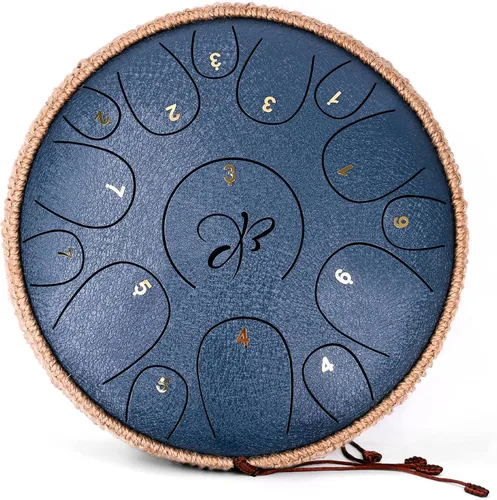 Vista 13 de Tambor de Lengua de Acero - 12 Pulgadas 15 Notas, Tambores de Lengua de Acero para Niños y Adultos, Handpan de Acero con Mazos, Hang Drum con Libro