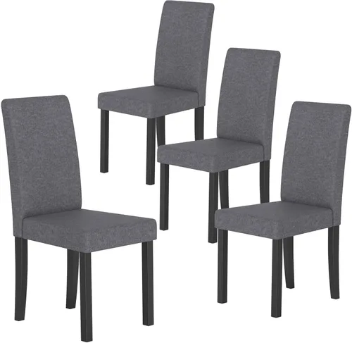 Vista 10 de COSTWAY Juego de 2 sillas de comedor sin brazos de tela, sillas laterales tapizadas de cocina con patas de madera de goma, asiento acolchado y Beige