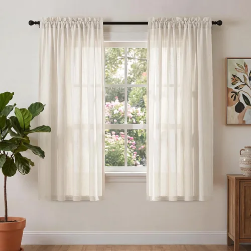 Vista 19 de PrinceDeco - Cortinas de lino de 63 pulgadas de largo para sala de estar, gruesas, de arpillera, con bolsillo para barra, cortinas para ventanas