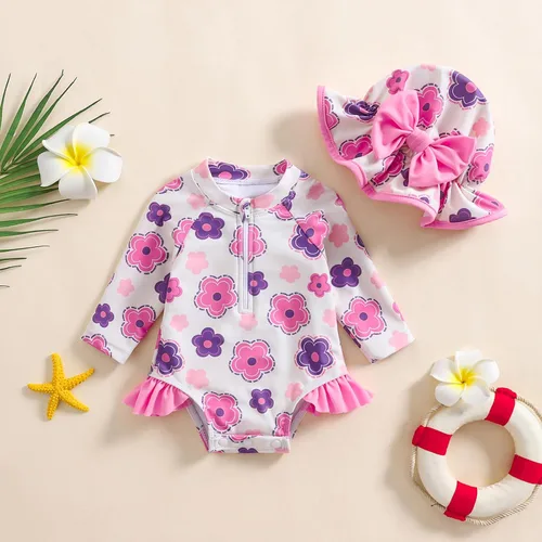 Vista 83 de Traje de baño de una pieza con cremallera de manga larga para bebé niña con gorro