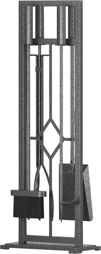 Vista 10 de Fire Beauty Juego de 5 herramientas para chimenea de hierro forjado, soporte para poker (bronce antiguo) Sturdy iron set keeps fireplace tools