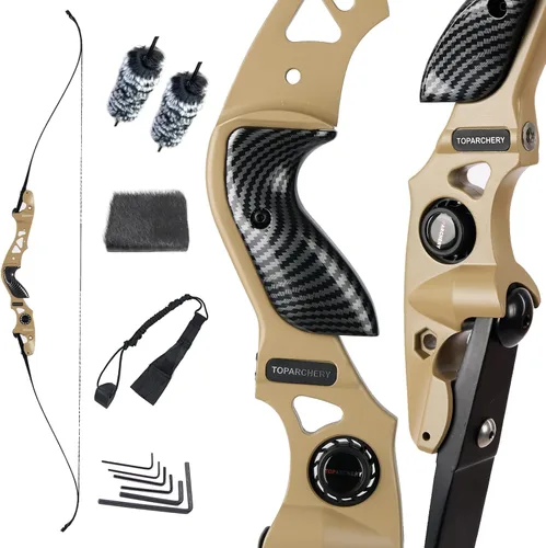 Vista 10 de TOPARCHERY 62" Arco Hunter Recurvo Negro, Arco Recurvo Desmontable de Absorción de Choque ILF para Caza, Arco Largo para Tiro al Blanco al Aire