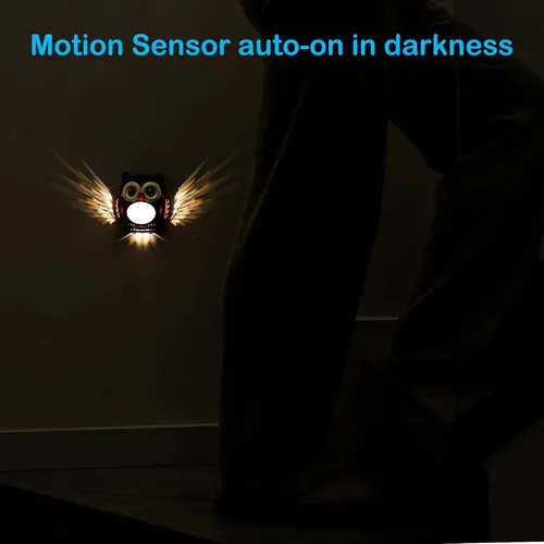 Vista 4 de Luz nocturna de búho 3D para niños - Lámpara de noche LED con sensor de movimiento con montaje magnético, 3 modos