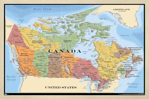 Vista 15 de Trends International Map - Póster de pared de Canadá de 14.725 x 22.375 pulgadas, versión con marco en color madera rústica