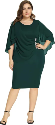 Vista 4 de Hanna Nikole Vestidos de lentejuelas para mujer, de gasa, con volantes, manga de capa, para fiesta, club, cóctel