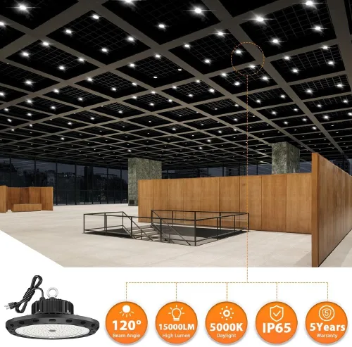 Vista 3 de Luz de bahía alta UFO LED 100W 15000 lúmenes【Ahorro energético, reemplaza 400W MH/HPS】 Voltaje amplio 100-277V para almacén, tienda, fábrica, taller