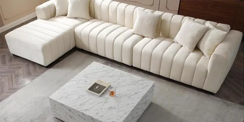 Vista 3 de Sofá modular de lujo en forma de L con canal profundo tapizado de terciopelo capitoné, sofá modular para dormitorio, oficina, apartamento