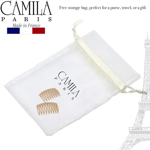 Vista 5 de Camila Paris CP3109 - Peine lateral francés para el cabello, pequeño, curvado, beige, con torsión francesa, decorativo, pinzas de sujeción fuerte