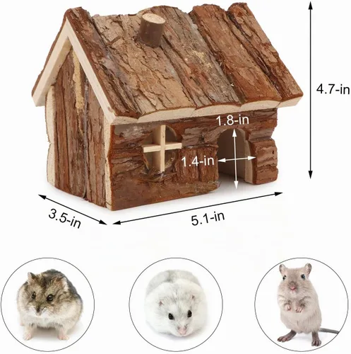 Vista 3 de Wontee Hamster Wood House - Cabaña escondida para hámsteres enanos, ratones, jerbos pequeños (pequeño)