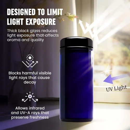 Vista 4 de Infinity Jars Tarro de boca ancha con tapa de rosca de vidrio ultravioleta negro extra grande de 1 litro (34 fl oz)