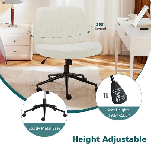 Vista 4 de OLIXIS Silla cruzada con ruedas, silla de tocador, escritorio de oficina en Beige
