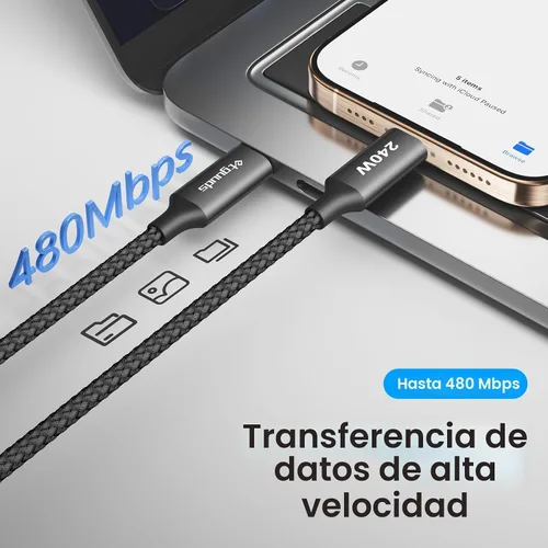 Vista 4 de etguuds Cable USB C a USB C de 240 W de 3 pies, paquete de 2 cables C a C Negro