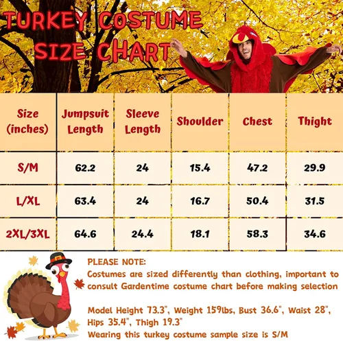 Vista 7 de Disfraz de pavo para adulto, Acción de Gracias, Halloween, traje de cosplay, traje divertido de 3 piezas para hombres y mujeres, fiesta de vacaciones